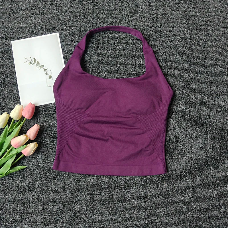 Women's Sexy Seamless Yoga Vest Fitness Bra Sports Bra Hanging Neck Yoga Vest Breathable Pilates Top Gym Top for Active Wear
