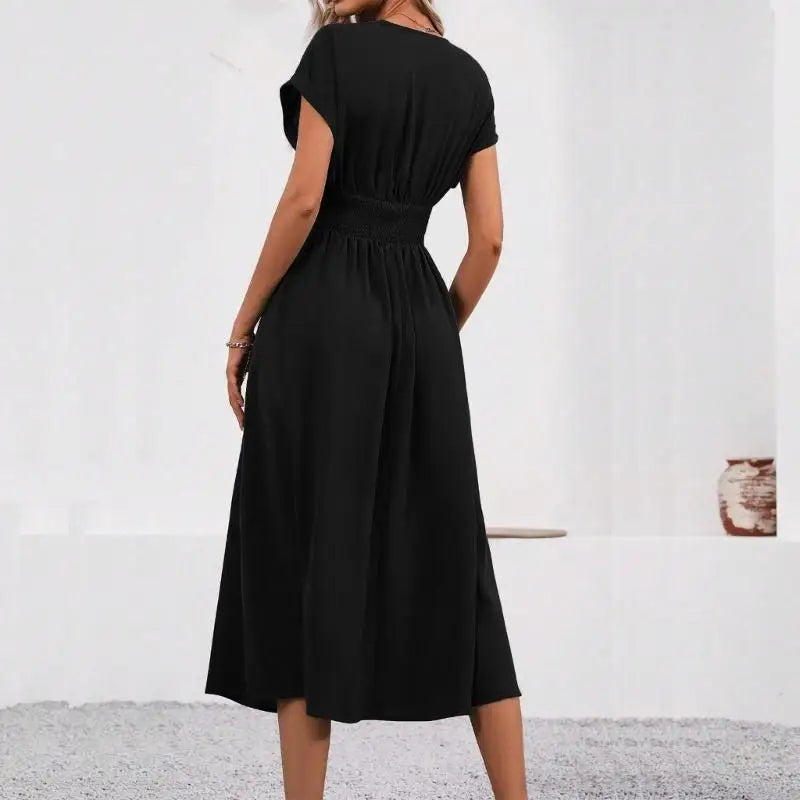 Casual Dress for Women, Wrap V Neck, Ruffle Short Sleeve, Waist, A Line Swing Cocktail 6XDA