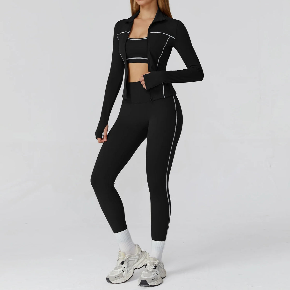 3PCS Yoga Set Women Workout Set 2 Pieces Sportswear Yoga Suit Gym Clothing Fitness Zipper Long Sleeve Sports High Waist Leggings