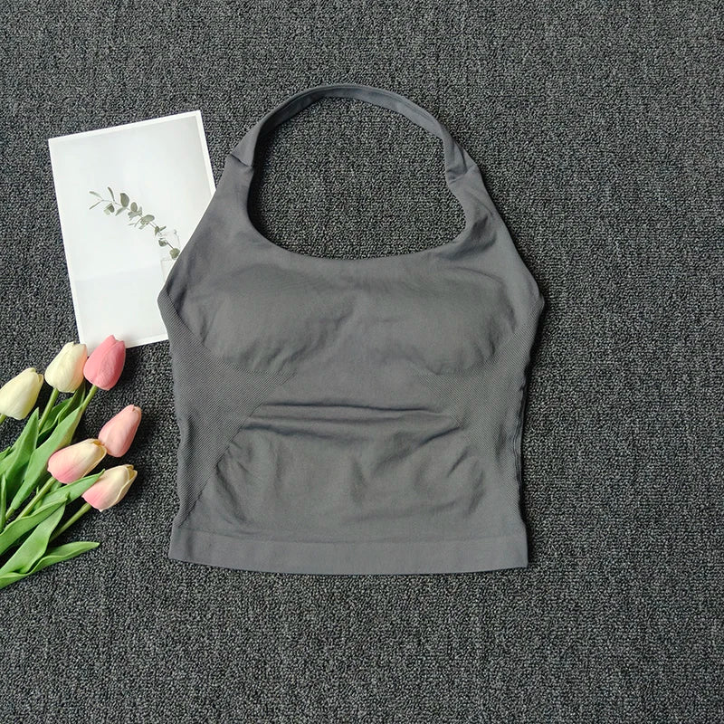 Women's Sexy Seamless Yoga Vest Fitness Bra Sports Bra Hanging Neck Yoga Vest Breathable Pilates Top Gym Top for Active Wear