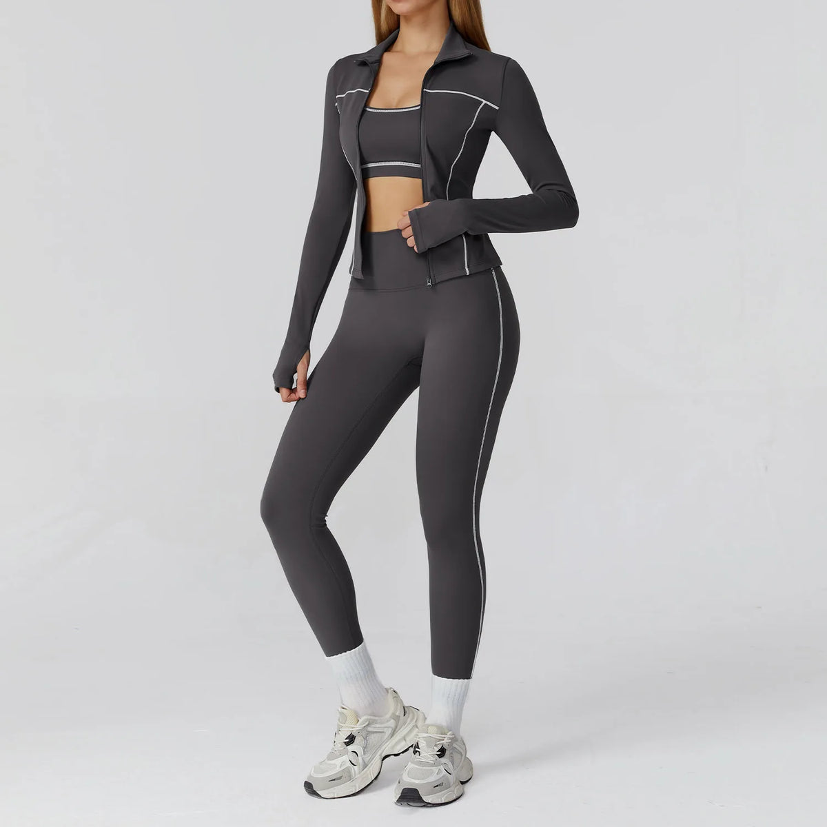3PCS Yoga Set Women Workout Set 2 Pieces Sportswear Yoga Suit Gym Clothing Fitness Zipper Long Sleeve Sports High Waist Leggings