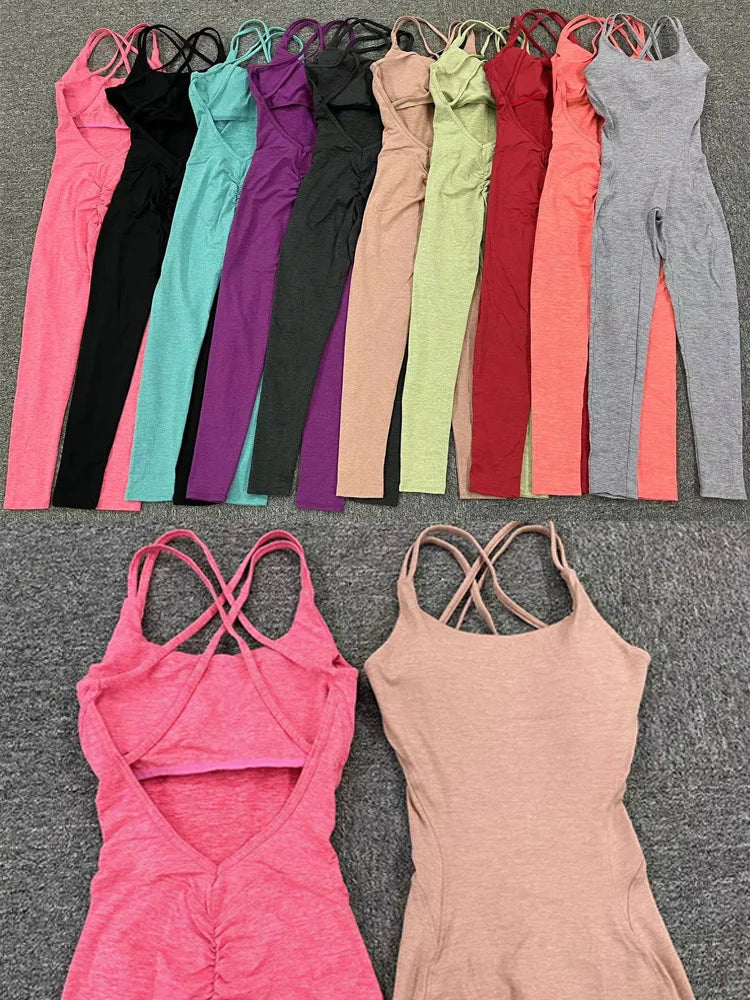 New Pad Active Wear Gym Yoga Set Women Fitness Scrunch Legging Women Workout Female Sports Outfit Suits Exercise Jumpsuit