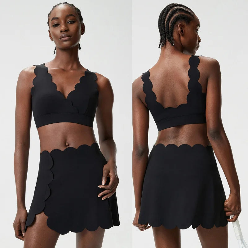 Yoga Set 2 Pieces Gym Clothes Woman Exercise Sets High Waist Hip Lifting Yoga V-neck Vest Short Skirts Gym Workout Clothing