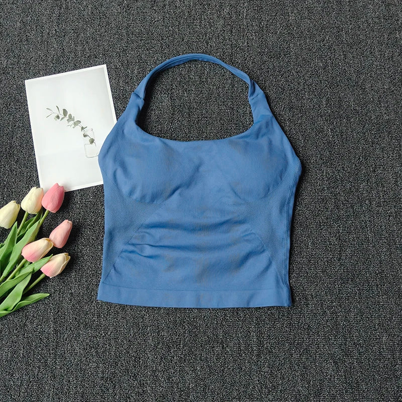 Women's Sexy Seamless Yoga Vest Fitness Bra Sports Bra Hanging Neck Yoga Vest Breathable Pilates Top Gym Top for Active Wear
