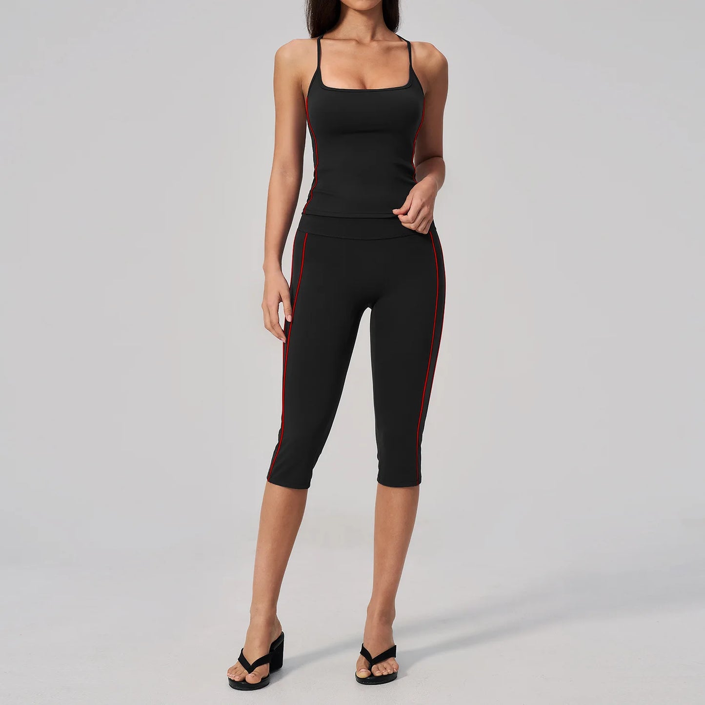 Yoga Set Fitness Outfits Sportswear Gym Tracksuit 2 Pieces High Waist Capri Pants Sports Bra Athletic Wear Women Workout Clothes