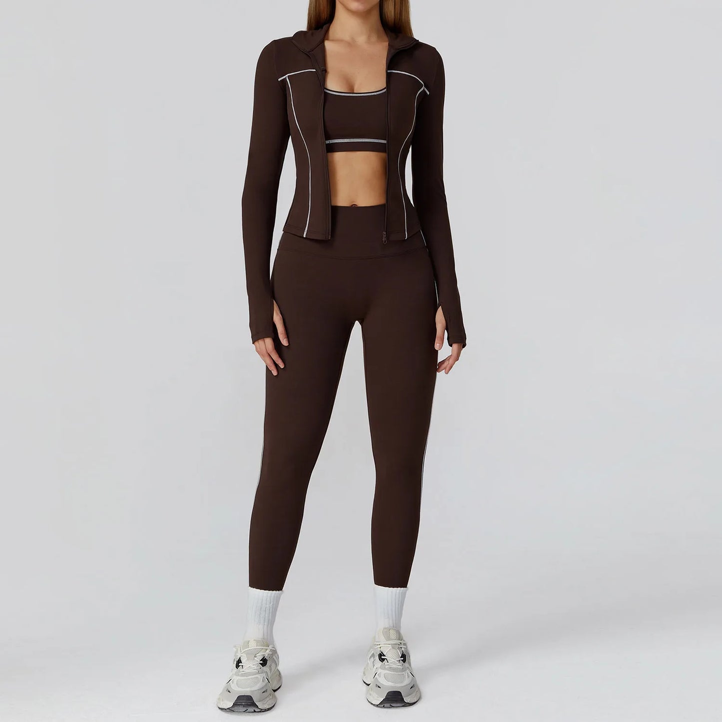 3PCS Yoga Set Women Workout Set 2 Pieces Sportswear Yoga Suit Gym Clothing Fitness Zipper Long Sleeve Sports High Waist Leggings