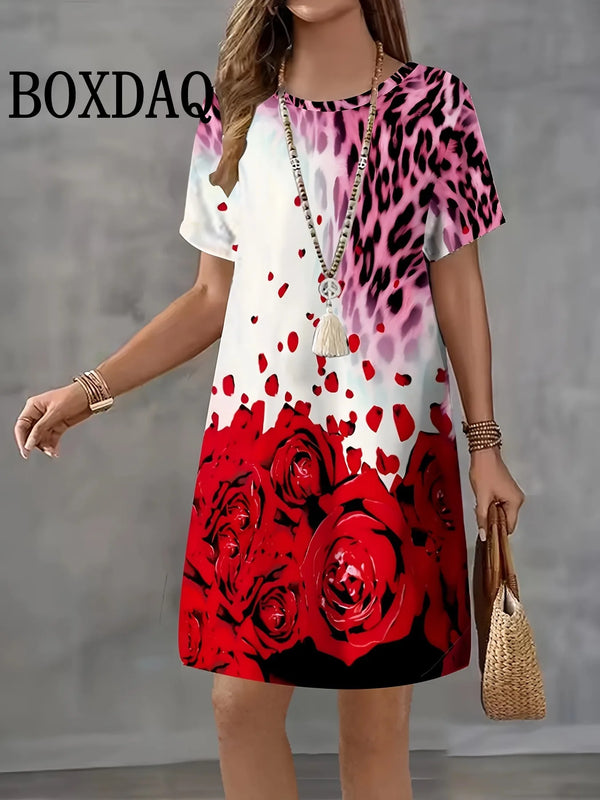 Casual Elegant Women Dresses Fashion Loose Mini Dress Short Sleeve Pullover Female Clothing Summer Striped Print Dress Plus Size
