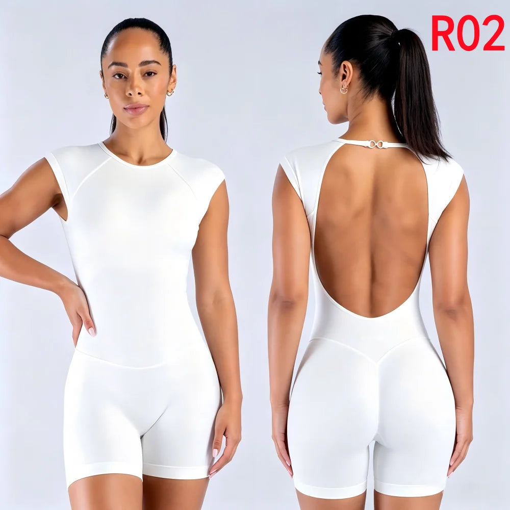 Yoga Set T-shirt Sets Impact Shorts Sleeve Tops Leggings Set Women Backless Long Sleeve Gym Suit Clothes Outfit Workout Bodysuit