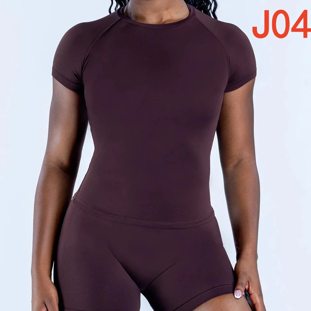 Yoga Set T-shirt Sets Impact Shorts Sleeve Tops Leggings Set Women Backless Long Sleeve Gym Suit Clothes Outfit Workout Bodysuit
