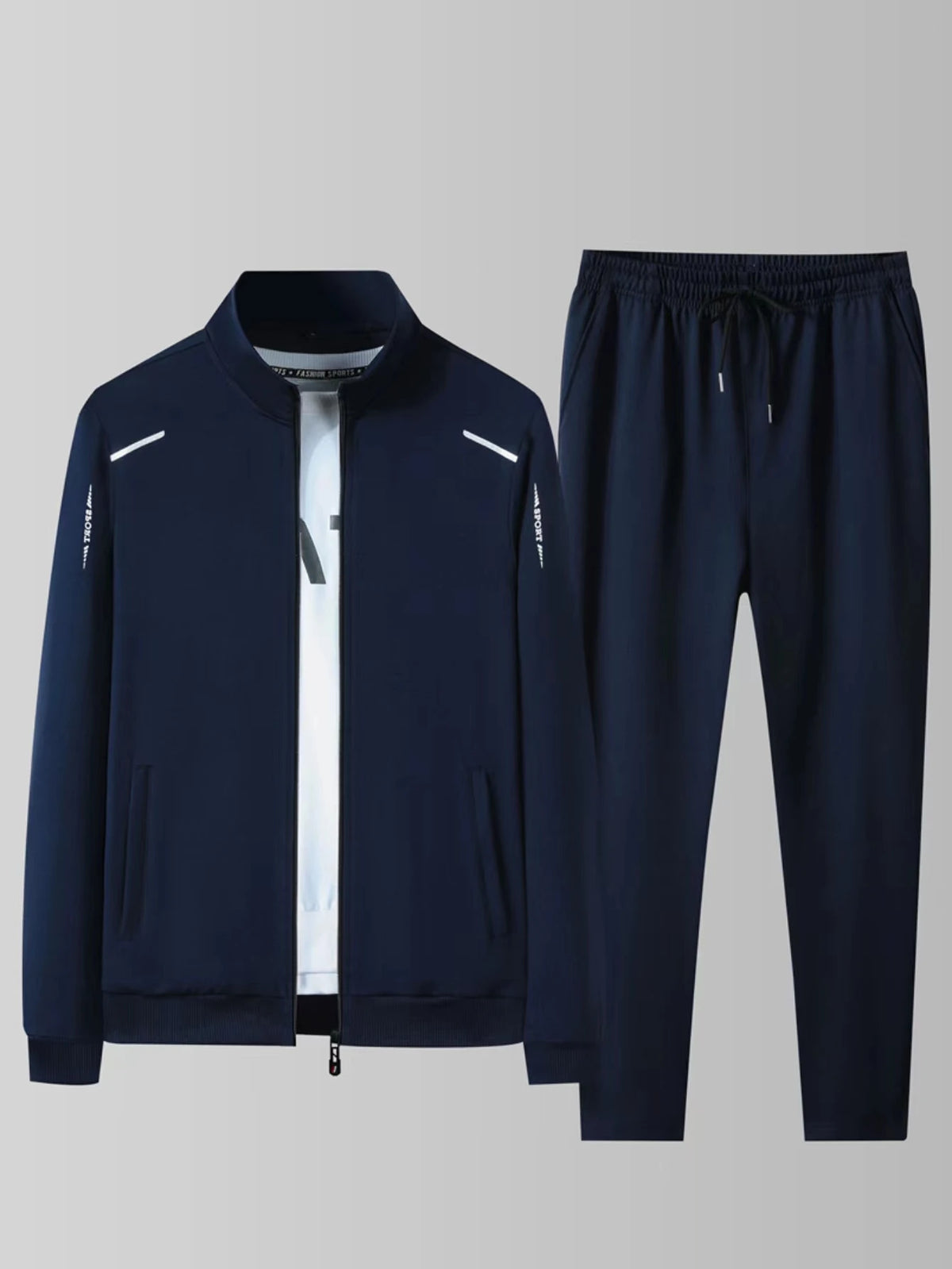 Men's Casual Sportswear Set, Spring and Autumn Stand-Up Collar Open Jacket, Elastic Waist Pants, Two-Piece Set, Fashionable Runn
