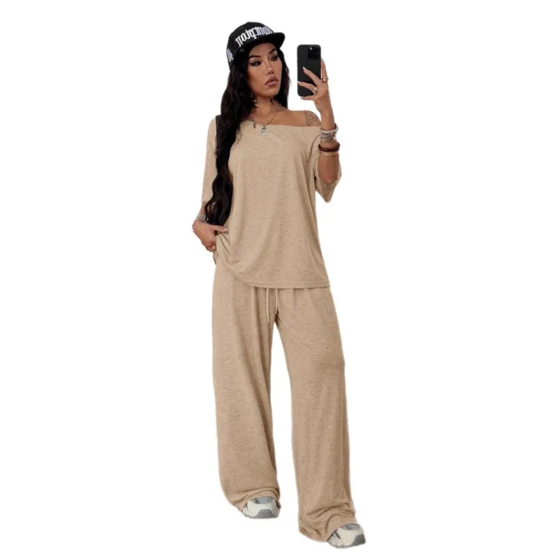 Casual New In Matching Sets 2 Pieces Set For Woman Two Piece Outfits Blusas T Shirt Tees Simple Style Homewear Loose Solid Color