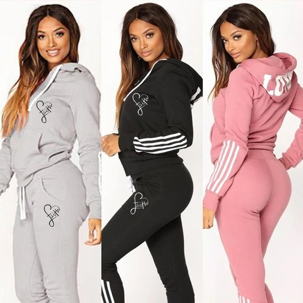 Ladies Fashion Printed Hoodies and Long Pants Set Tracksuits Women Two Pieces Jogging Sports Wear Suit