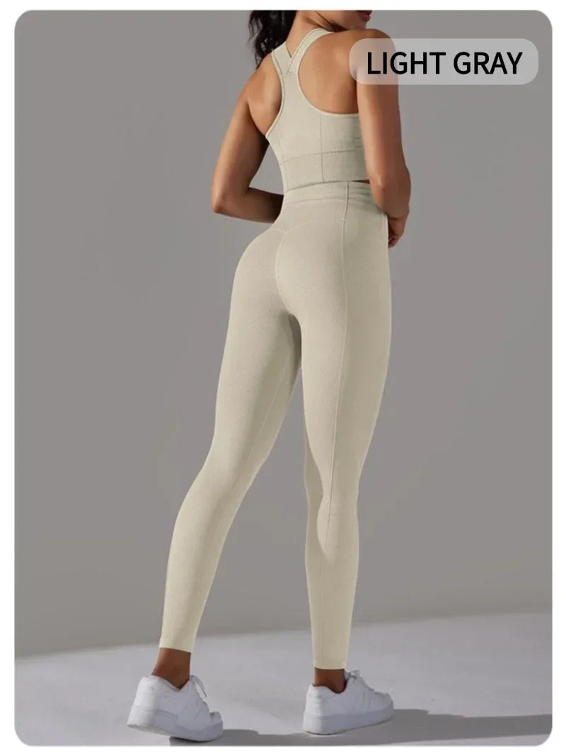 2 Piece Women's Yoga Outfit Set Sports Leggings And Elastic Vest Gym Workout Clothing Sexy Pants for Fitness And Pilates