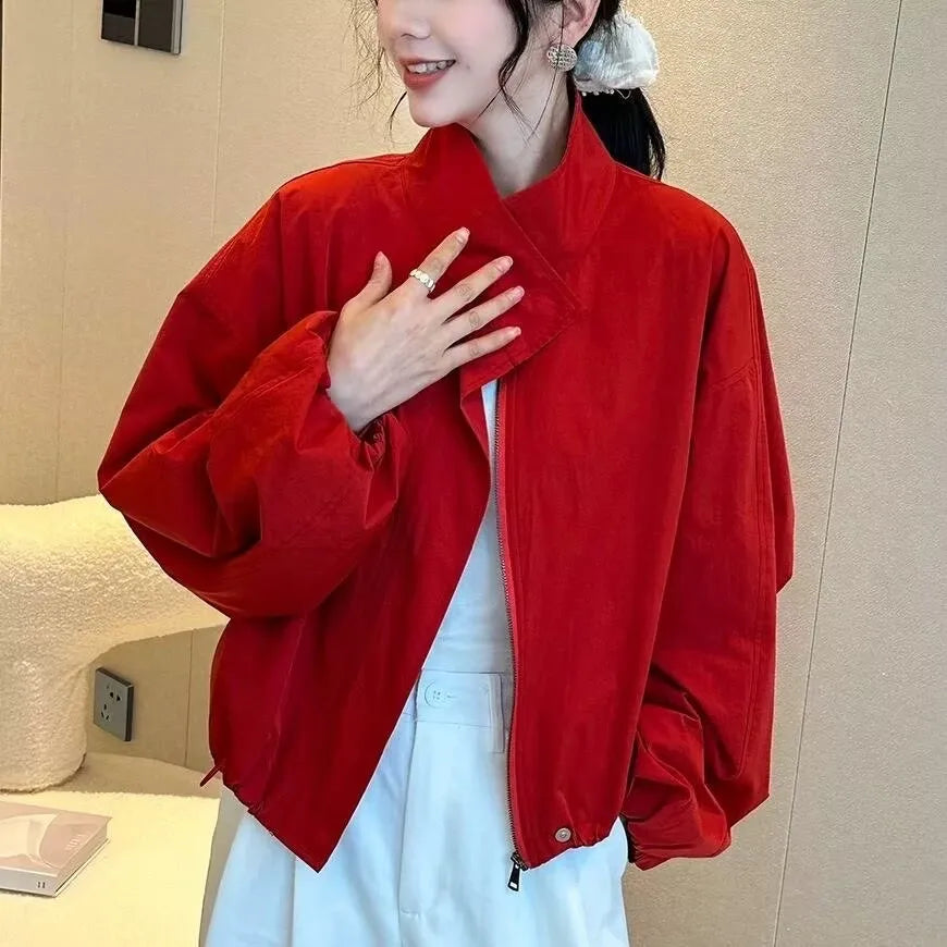 Fashion Casual Short Women's Jacket Spring Summer New Loose Windbreaker Sun Protection Zipper Commute Coat
