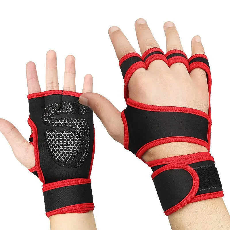 1Pair Training Sport Gloves for Men Women Workout Fitness Body Building Weightlifting Gym Hand Wrist Palm Protector Dumbbells Ha