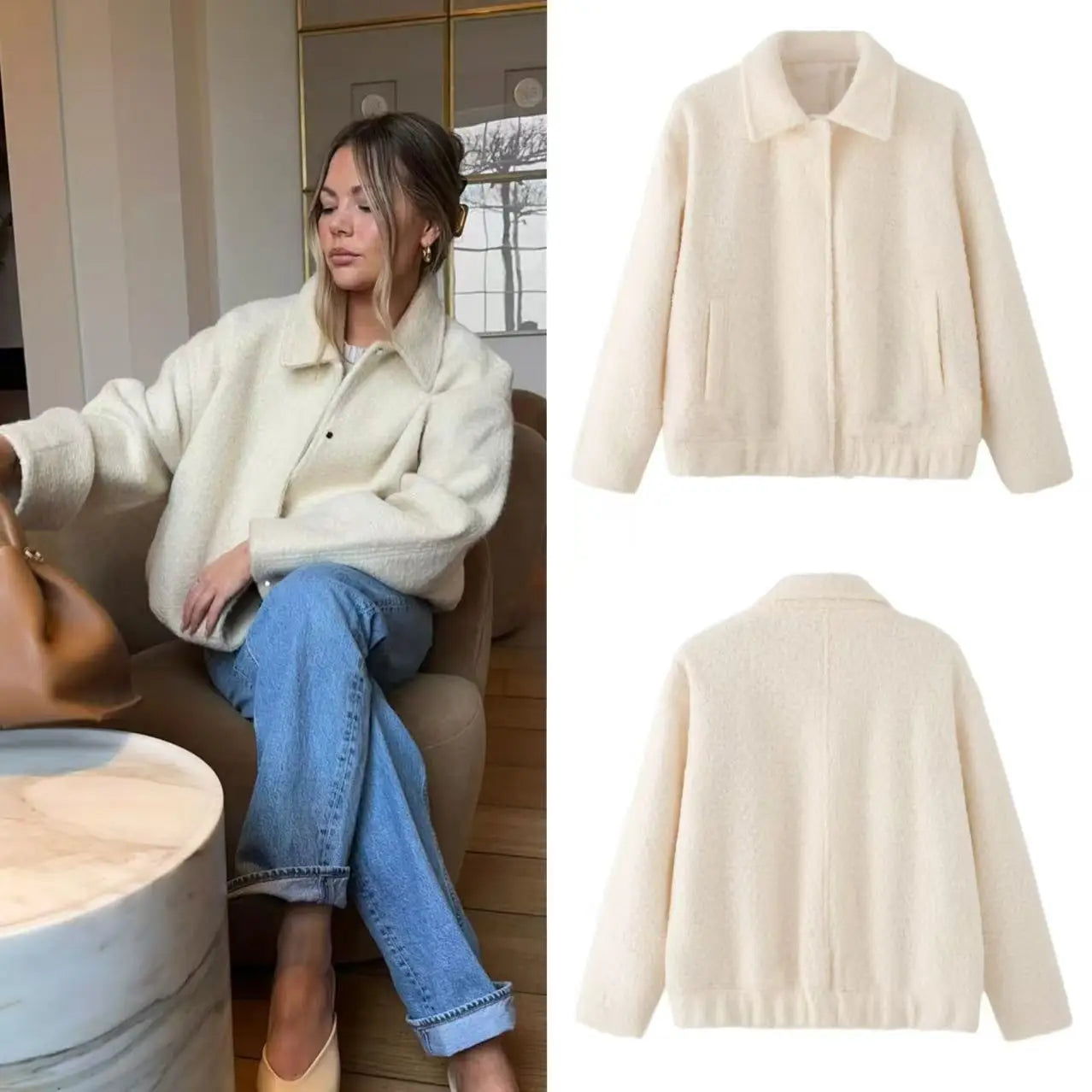 Casual Jacket, Loose Coat for Women, Fashionable Lazy Soft Jacket, Women's Retro Wool Coat, Women's Short Jacket