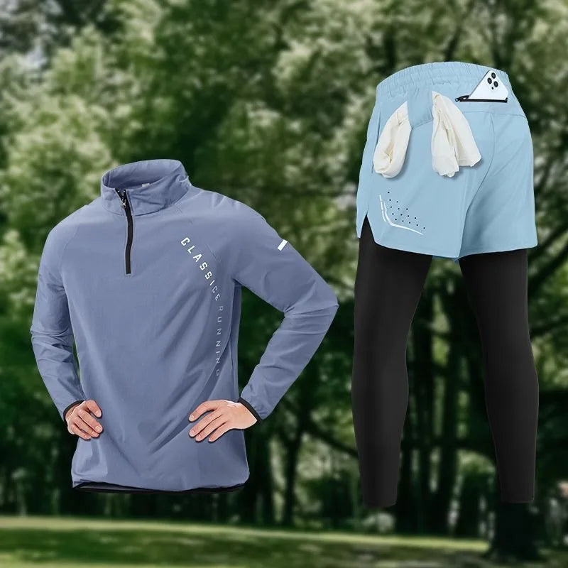 Men's Gym Sets Outdoor Sports Tops Pants Trendy Youth Windbreaker Breathable Tracksuits Jogging Training Wear Quality Clothing