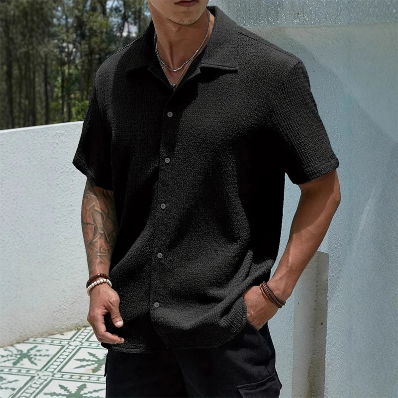 Men's Casual Shirt Summer Short Sleeve Male Clothing Hip Hop Streetwear Plus Tops Black White Tee Fashion Baggy Shirt For Men