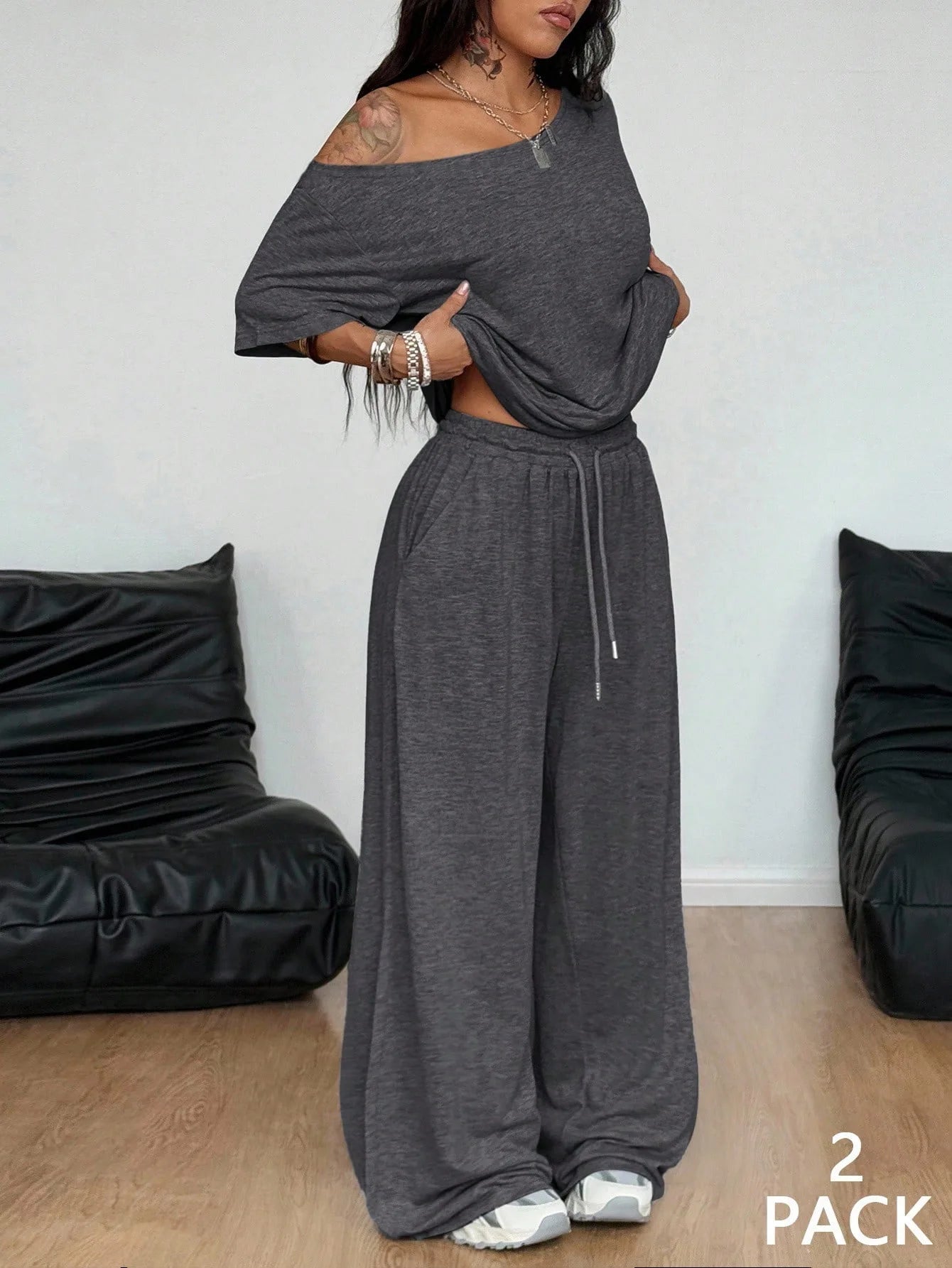 Casual New In Matching Sets 2 Pieces Set For Woman Two Piece Outfits Blusas T Shirt Tees Simple Style Homewear Loose Solid Color
