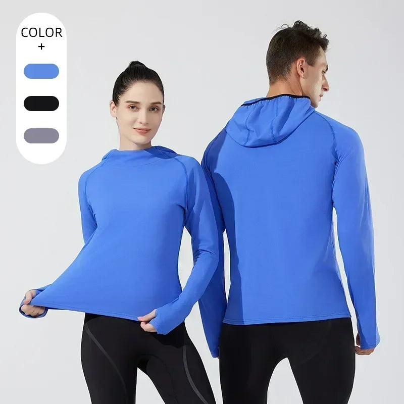 Men Gym Sportswear Hoodie T Shirt Man Long Sleeve Tops Fall Winter Velvet Running Jackets Women Hooded Sports Top Fitness Wear