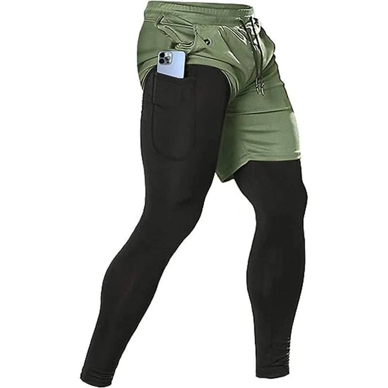 Men's Sport Pants 2 in1 Training Athletic Tracksuits Sportswear Workout Male Jogging Trousers Gym Fitness Running Pants Men
