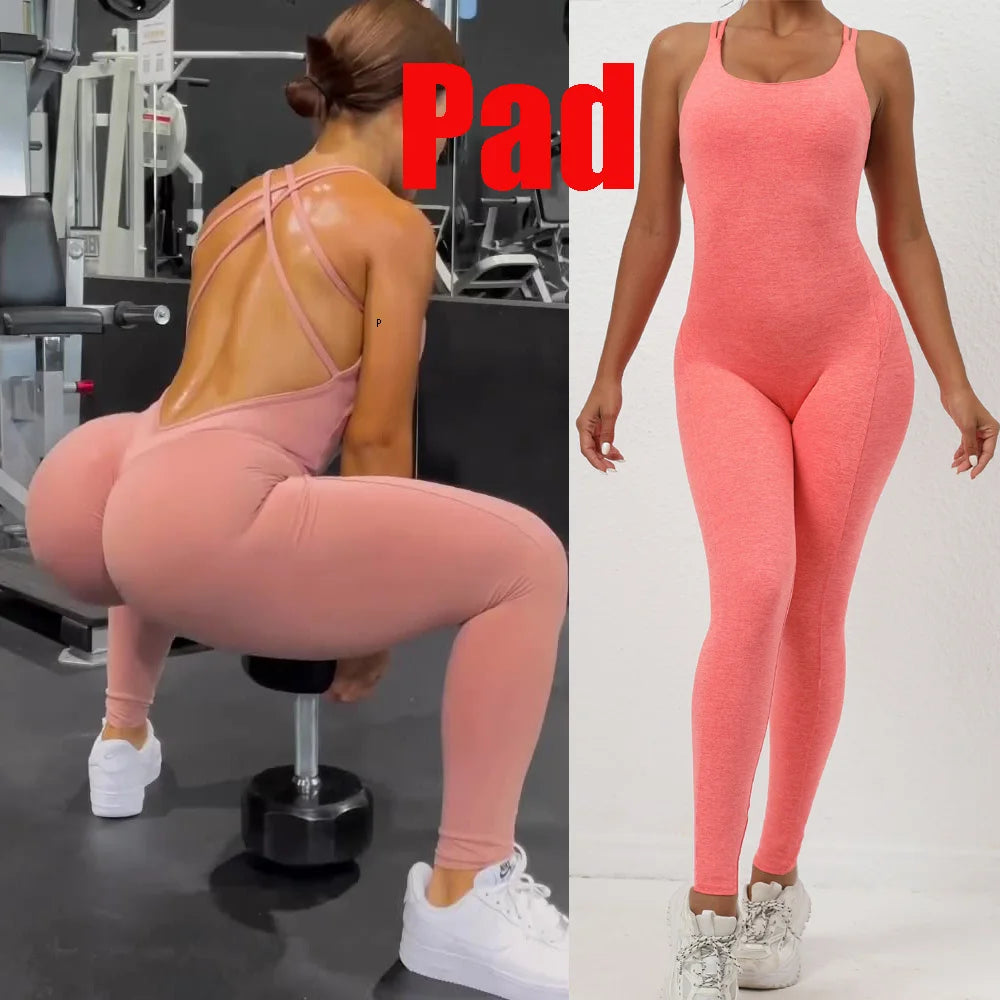 New Pad Active Wear Gym Yoga Set Women Fitness Scrunch Legging Women Workout Female Sports Outfit Suits Exercise Jumpsuit