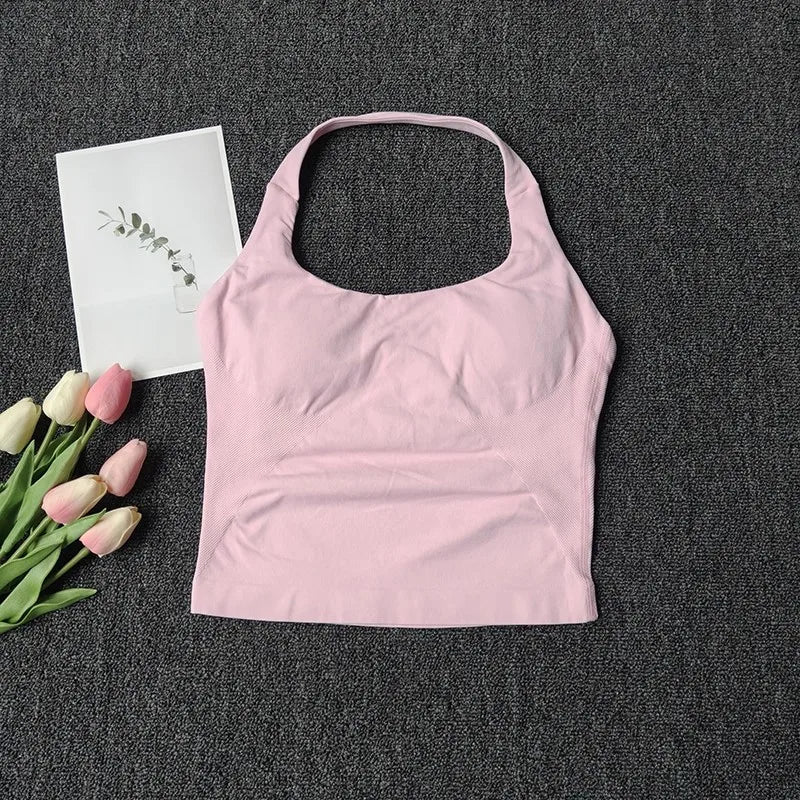 Women's Sexy Seamless Yoga Vest Fitness Bra Sports Bra Hanging Neck Yoga Vest Breathable Pilates Top Gym Top for Active Wear