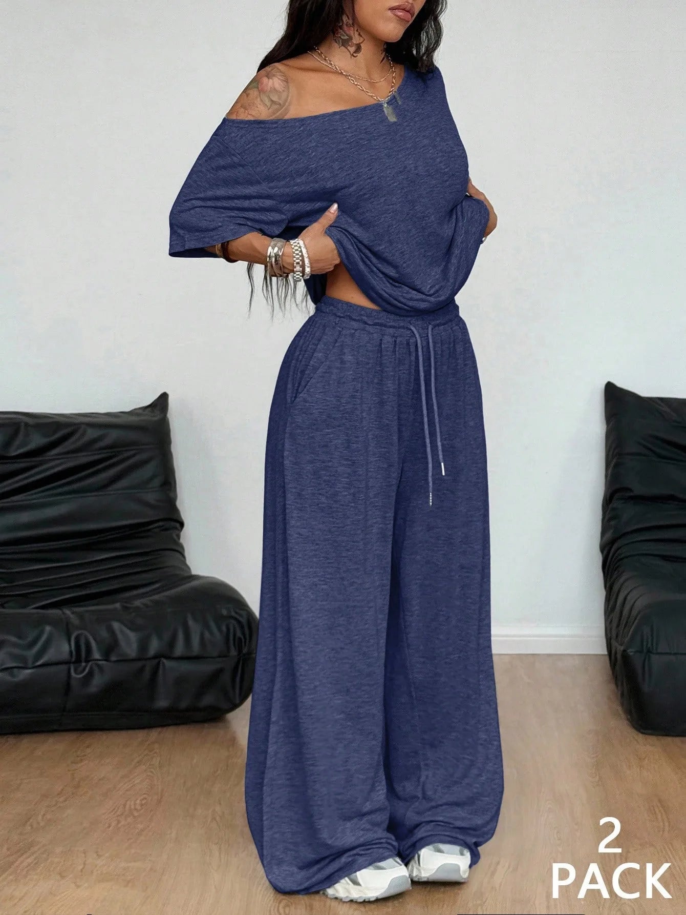 Casual New In Matching Sets 2 Pieces Set For Woman Two Piece Outfits Blusas T Shirt Tees Simple Style Homewear Loose Solid Color
