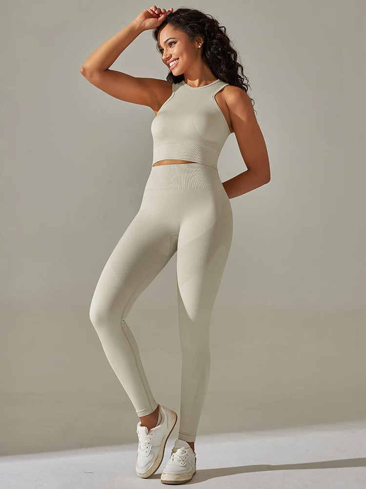 Women Yoga Set Sports Suit Sports Vest Gym Leggings 2Pcs Suit Seamless Workout Clothes Sportswear Running Fitness Tracksuit