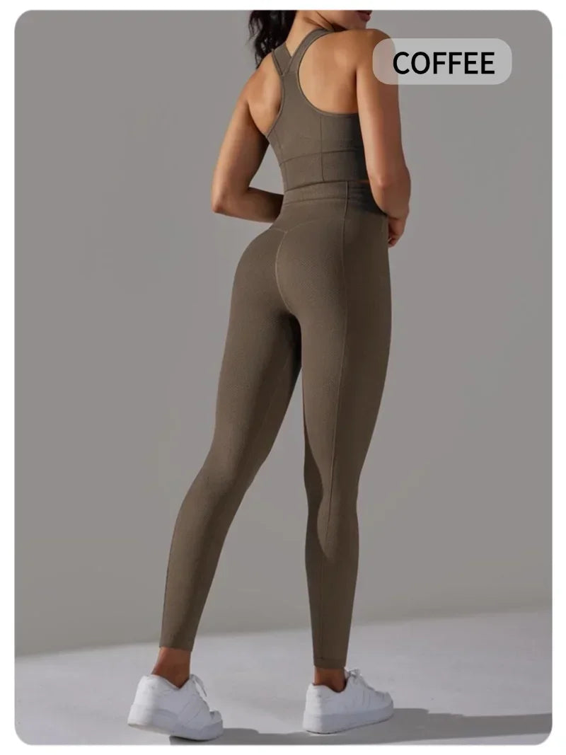 2 Piece Women's Yoga Outfit Set Sports Leggings And Elastic Vest Gym Workout Clothing Sexy Pants for Fitness And Pilates