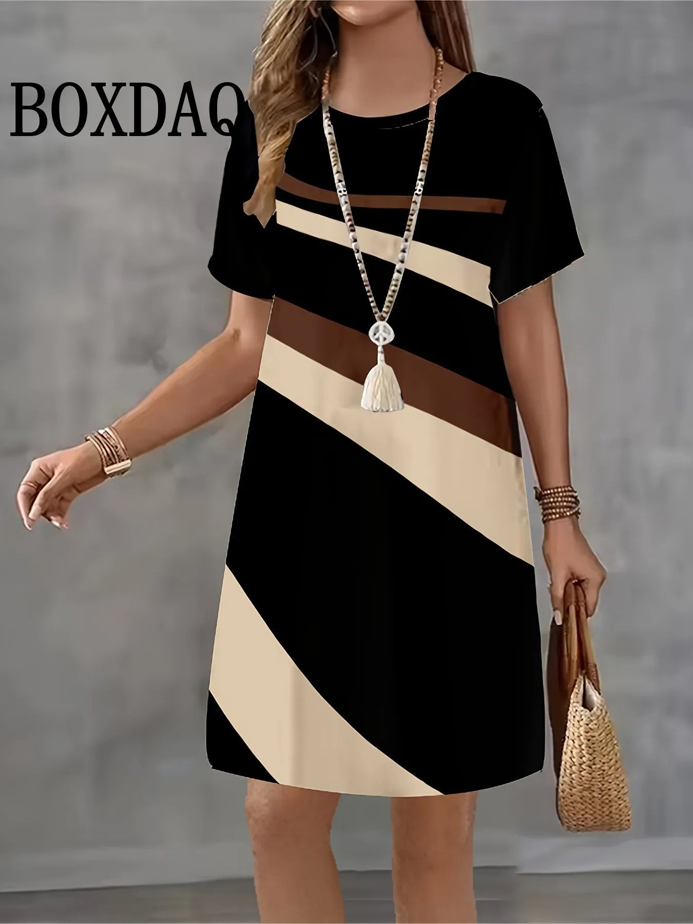 Casual Elegant Women Dresses Fashion Loose Mini Dress Short Sleeve Pullover Female Clothing Summer Striped Print Dress Plus Size