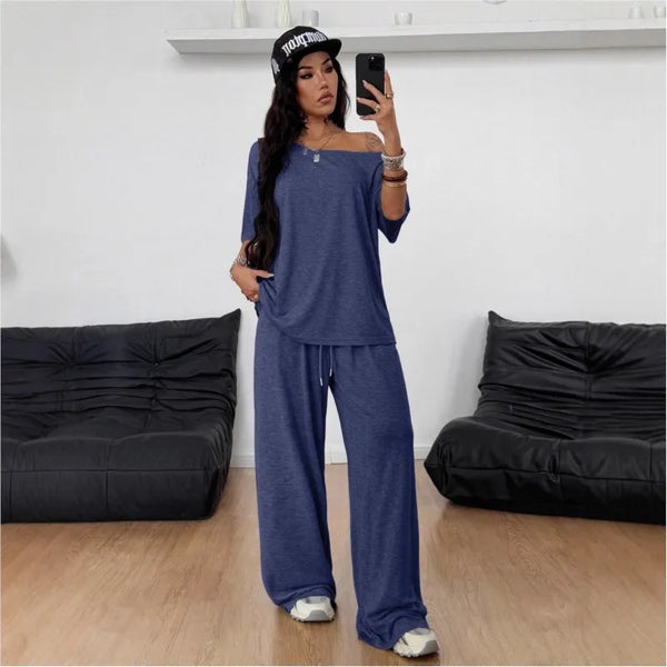 Casual New In Matching Sets 2 Pieces Set For Woman Two Piece Outfits Blusas T Shirt Tees Simple Style Homewear Loose Solid Color