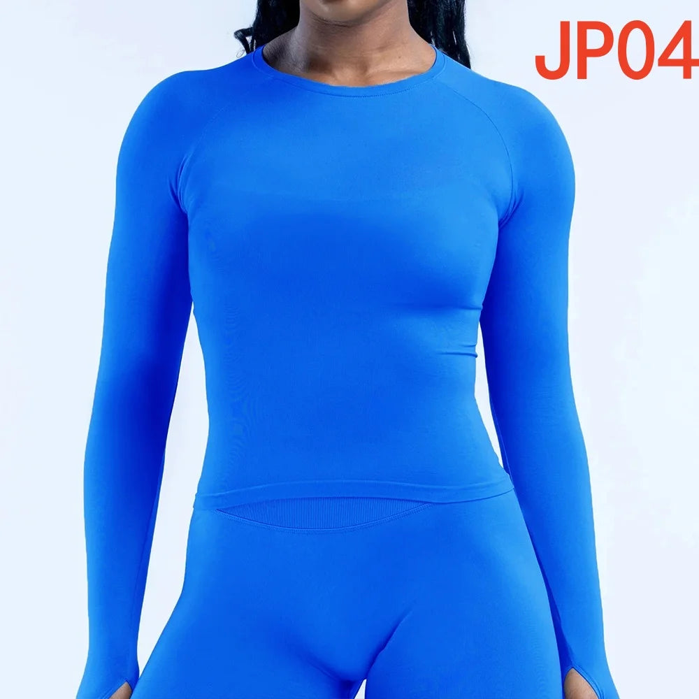 Yoga Set T-shirt Sets Impact Shorts Sleeve Tops Leggings Set Women Backless Long Sleeve Gym Suit Clothes Outfit Workout Bodysuit