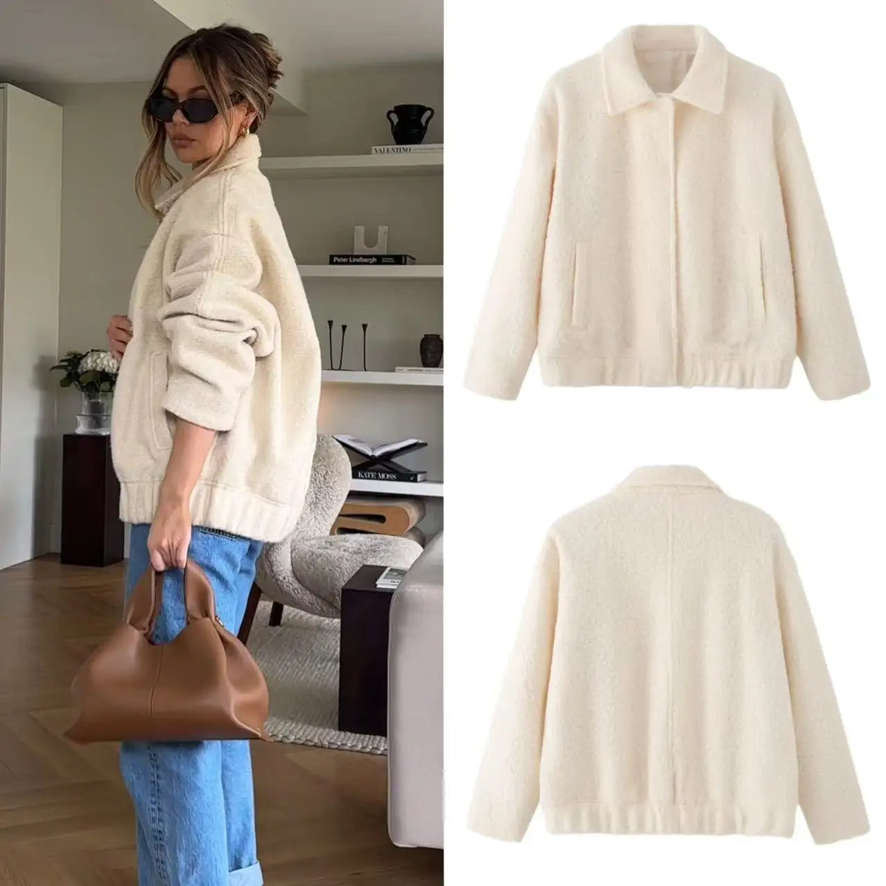 Casual Jacket, Loose Coat for Women, Fashionable Lazy Soft Jacket, Women's Retro Wool Coat, Women's Short Jacket