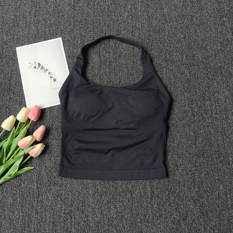 Women's Sexy Seamless Yoga Vest Fitness Bra Sports Bra Hanging Neck Yoga Vest Breathable Pilates Top Gym Top for Active Wear