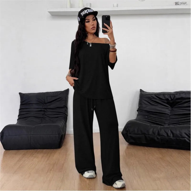 Casual New In Matching Sets 2 Pieces Set For Woman Two Piece Outfits Blusas T Shirt Tees Simple Style Homewear Loose Solid Color