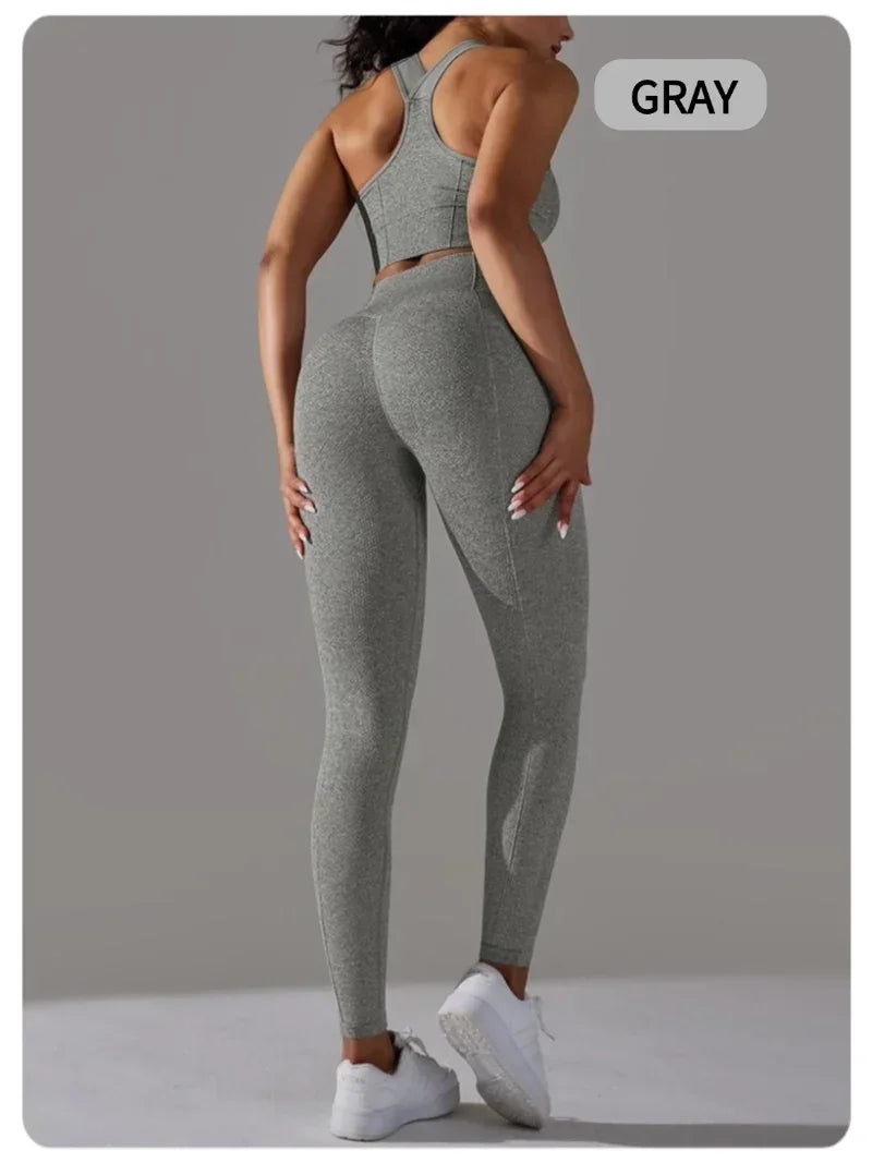 2 Piece Women's Yoga Outfit Set Sports Leggings And Elastic Vest Gym Workout Clothing Sexy Pants for Fitness And Pilates