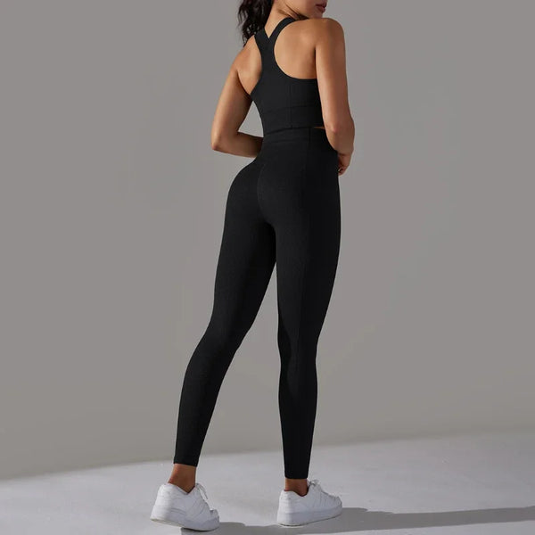 2 Piece Women's Yoga Outfit Set Sports Leggings And Elastic Vest Gym Workout Clothing Sexy Pants for Fitness And Pilates