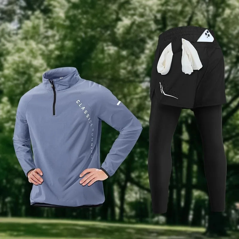 Men's Gym Sets Outdoor Sports Tops Pants Trendy Youth Windbreaker Breathable Tracksuits Jogging Training Wear Quality Clothing