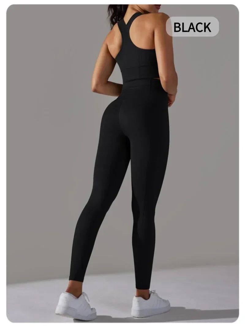 2 Piece Women's Yoga Outfit Set Sports Leggings And Elastic Vest Gym Workout Clothing Sexy Pants for Fitness And Pilates