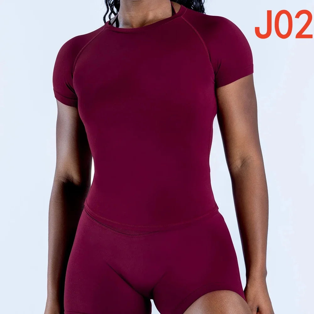 Yoga Set T-shirt Sets Impact Shorts Sleeve Tops Leggings Set Women Backless Long Sleeve Gym Suit Clothes Outfit Workout Bodysuit