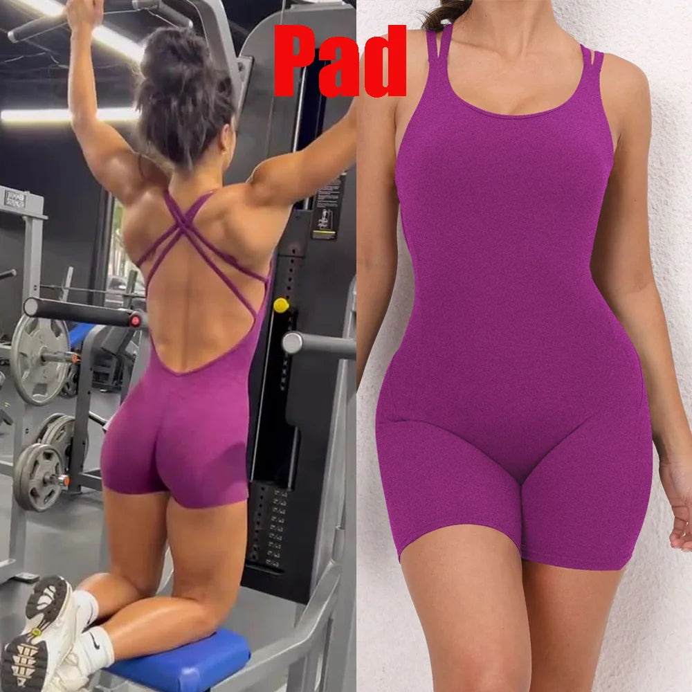 New Pad Active Wear Gym Yoga Set Women Fitness Scrunch Legging Women Workout Female Sports Outfit Suits Exercise Jumpsuit