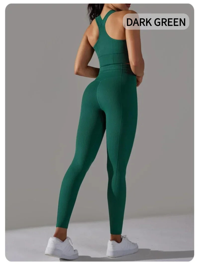 2 Piece Women's Yoga Outfit Set Sports Leggings And Elastic Vest Gym Workout Clothing Sexy Pants for Fitness And Pilates