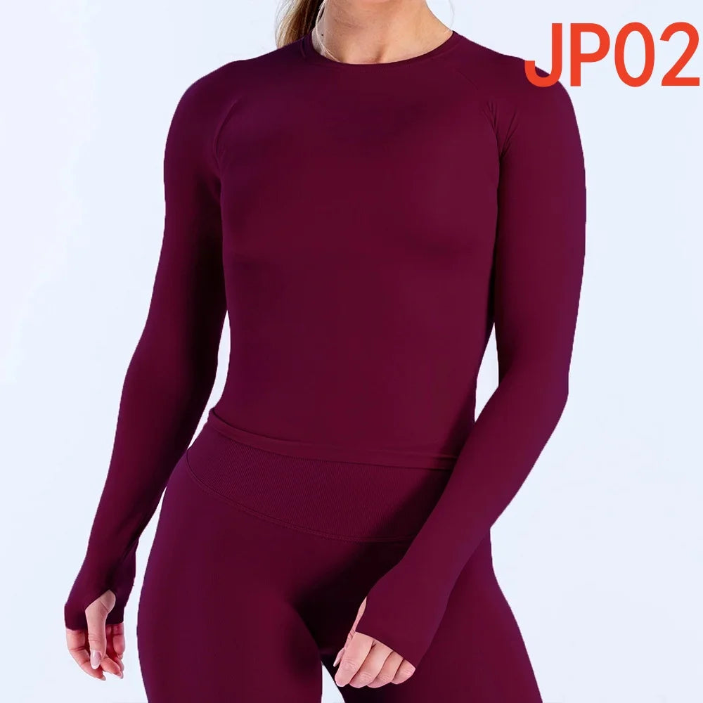 Yoga Set T-shirt Sets Impact Shorts Sleeve Tops Leggings Set Women Backless Long Sleeve Gym Suit Clothes Outfit Workout Bodysuit