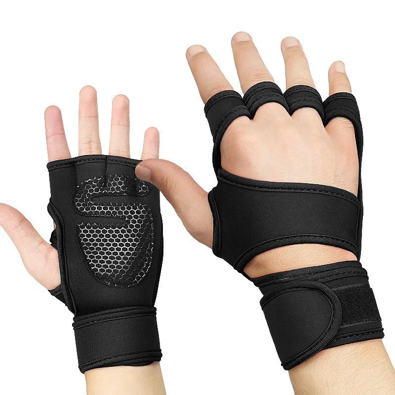 1Pair Training Sport Gloves for Men Women Workout Fitness Body Building Weightlifting Gym Hand Wrist Palm Protector Dumbbells Ha