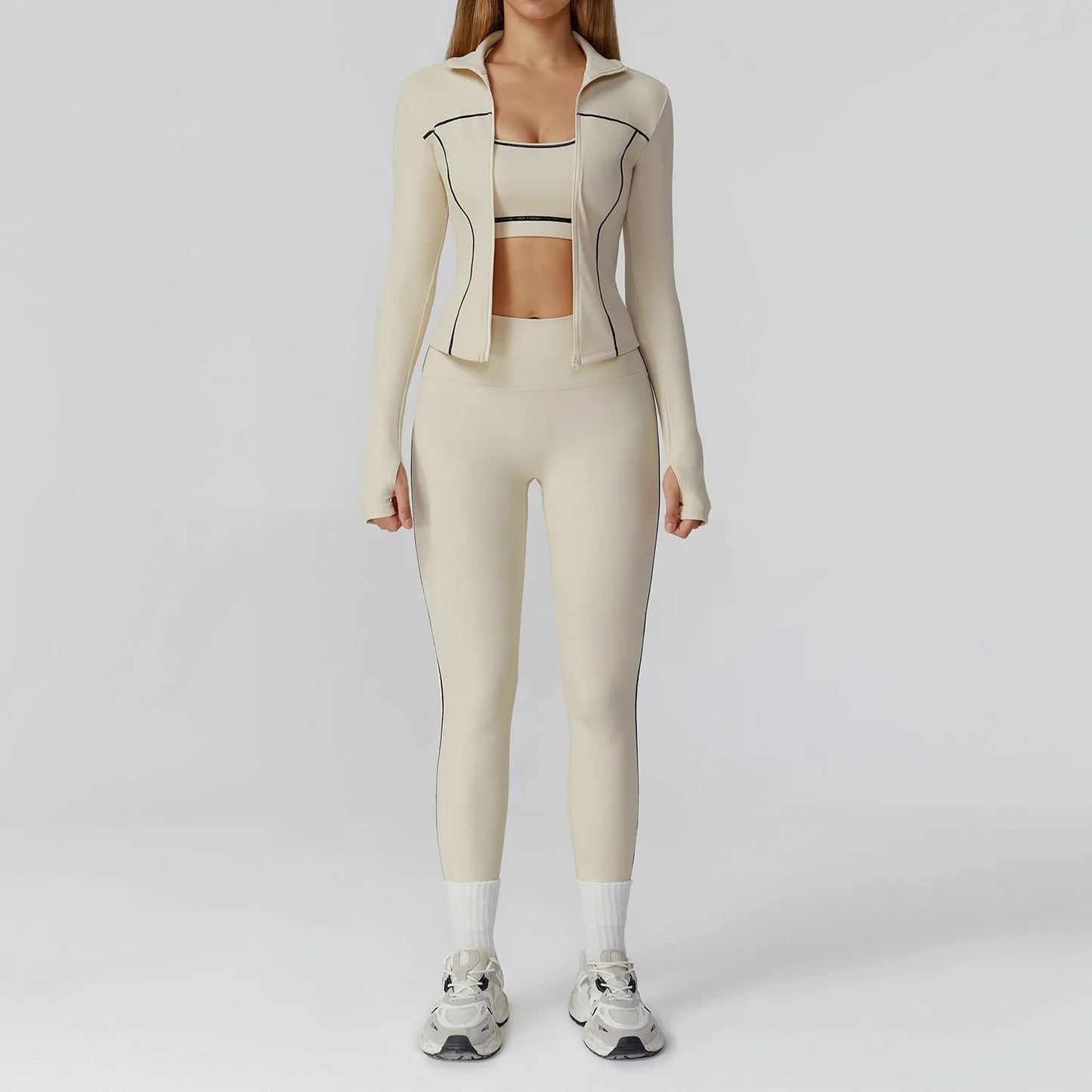 3PCS Yoga Set Women Workout Set 2 Pieces Sportswear Yoga Suit Gym Clothing Fitness Zipper Long Sleeve Sports High Waist Leggings
