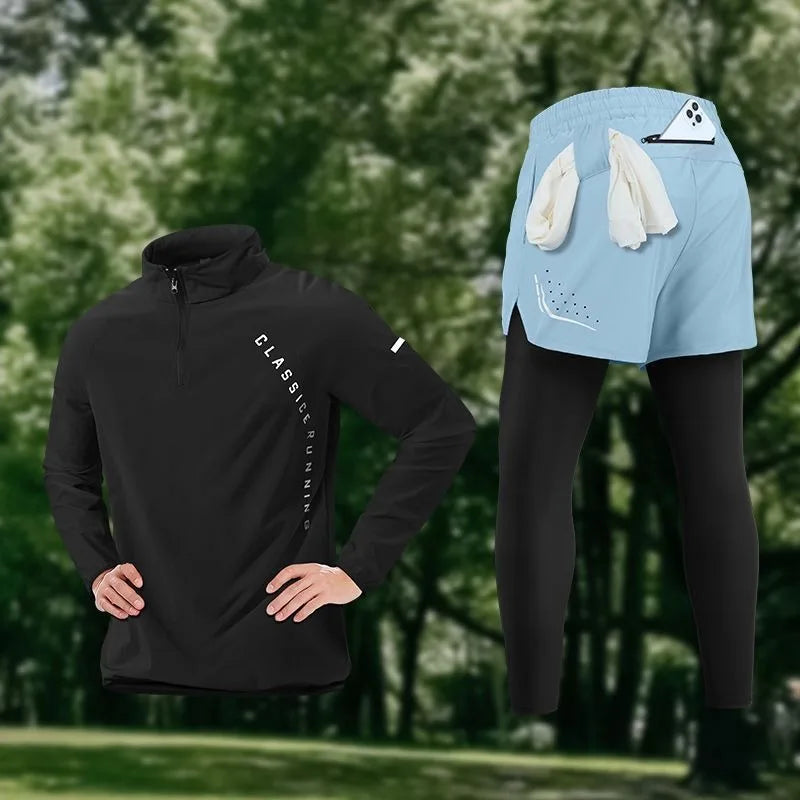 Men's Gym Sets Outdoor Sports Tops Pants Trendy Youth Windbreaker Breathable Tracksuits Jogging Training Wear Quality Clothing