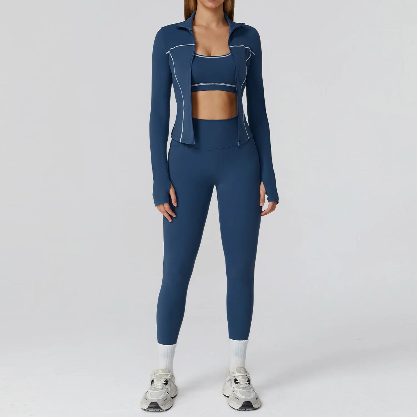 3PCS Yoga Set Women Workout Set 2 Pieces Sportswear Yoga Suit Gym Clothing Fitness Zipper Long Sleeve Sports High Waist Leggings