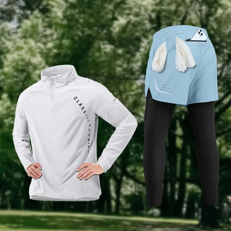 Men's Gym Sets Outdoor Sports Tops Pants Trendy Youth Windbreaker Breathable Tracksuits Jogging Training Wear Quality Clothing