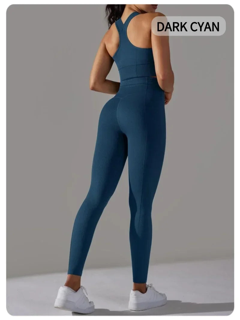 2 Piece Women's Yoga Outfit Set Sports Leggings And Elastic Vest Gym Workout Clothing Sexy Pants for Fitness And Pilates
